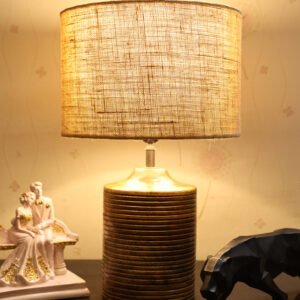Coffee Brown Ribbed Circle Table Lamp, Side lamp for Bedroom, Dinning, Balcony, Office, Hotels & Home Decoration(NATURAL JUTE)