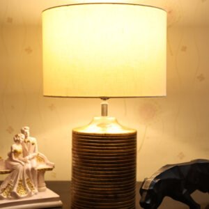 Coffee Brown Ribbed Circle Table Lamp, Side lamp for Bedroom, Dinning, Balcony, Office, Hotels & Home Decoration(CREAM)
