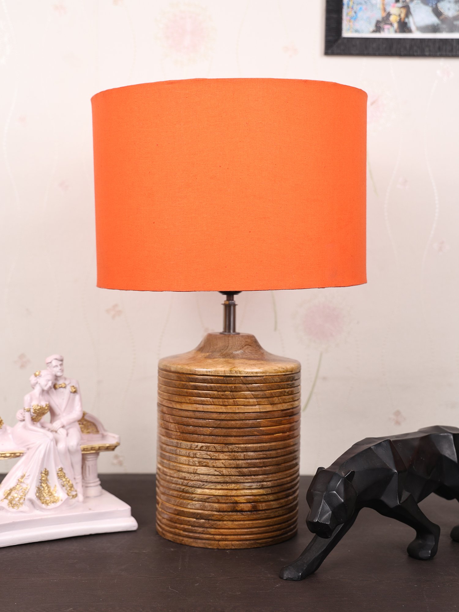 Coffee Brown Ribbed Circle Table Lamp, Side lamp for Bedroom, Dinning, Balcony, Office, Hotels & Home Decoration(ORANGE) - Image 3