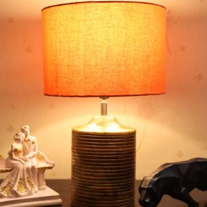 Coffee Brown Ribbed Circle Table Lamp, Side lamp for Bedroom, Dinning, Balcony, Office, Hotels & Home Decoration(ORANGE)
