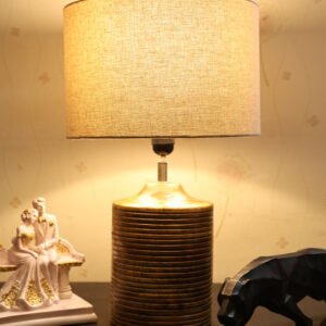 Coffee Brown Ribbed Circle Table Lamp, Side lamp for Bedroom, Dinning, Balcony, Office, Hotels & Home Decoration(BEIGE)