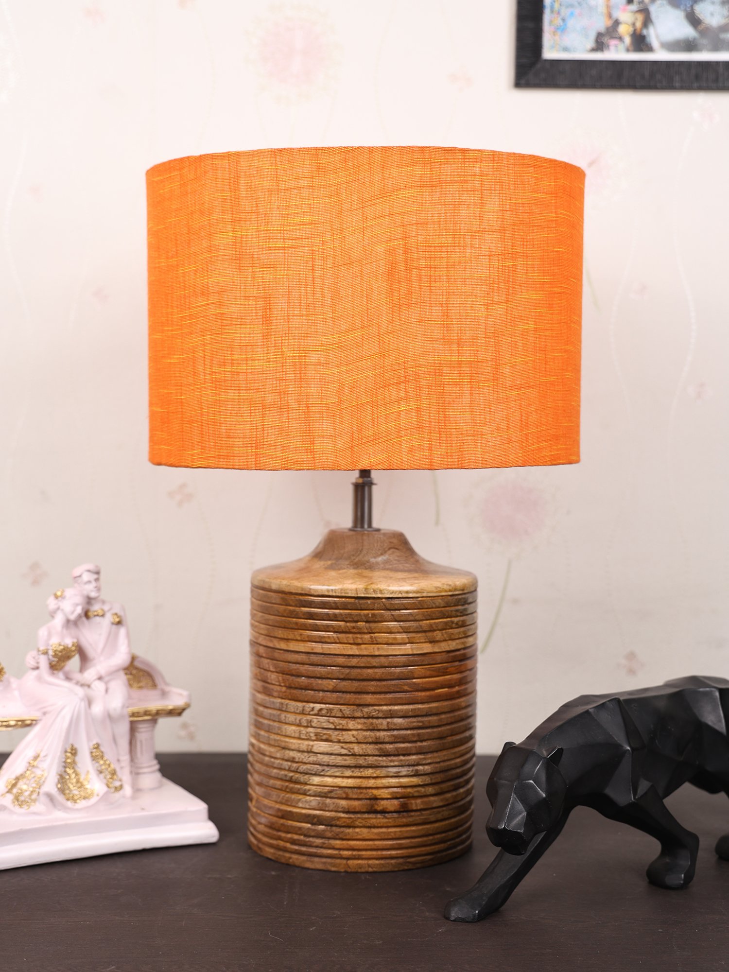 Coffee Brown Ribbed Circle Table Lamp, Side lamp for Bedroom, Dinning, Balcony, Office, Hotels & Home Decoration(ORANGE TEXTURE) - Image 3