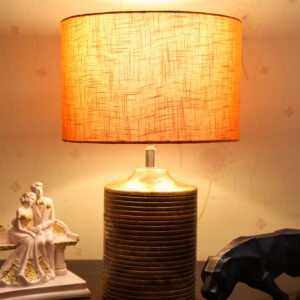 Coffee Brown Ribbed Circle Table Lamp, Side lamp for Bedroom, Dinning, Balcony, Office, Hotels & Home Decoration(ORANGE TEXTURE)