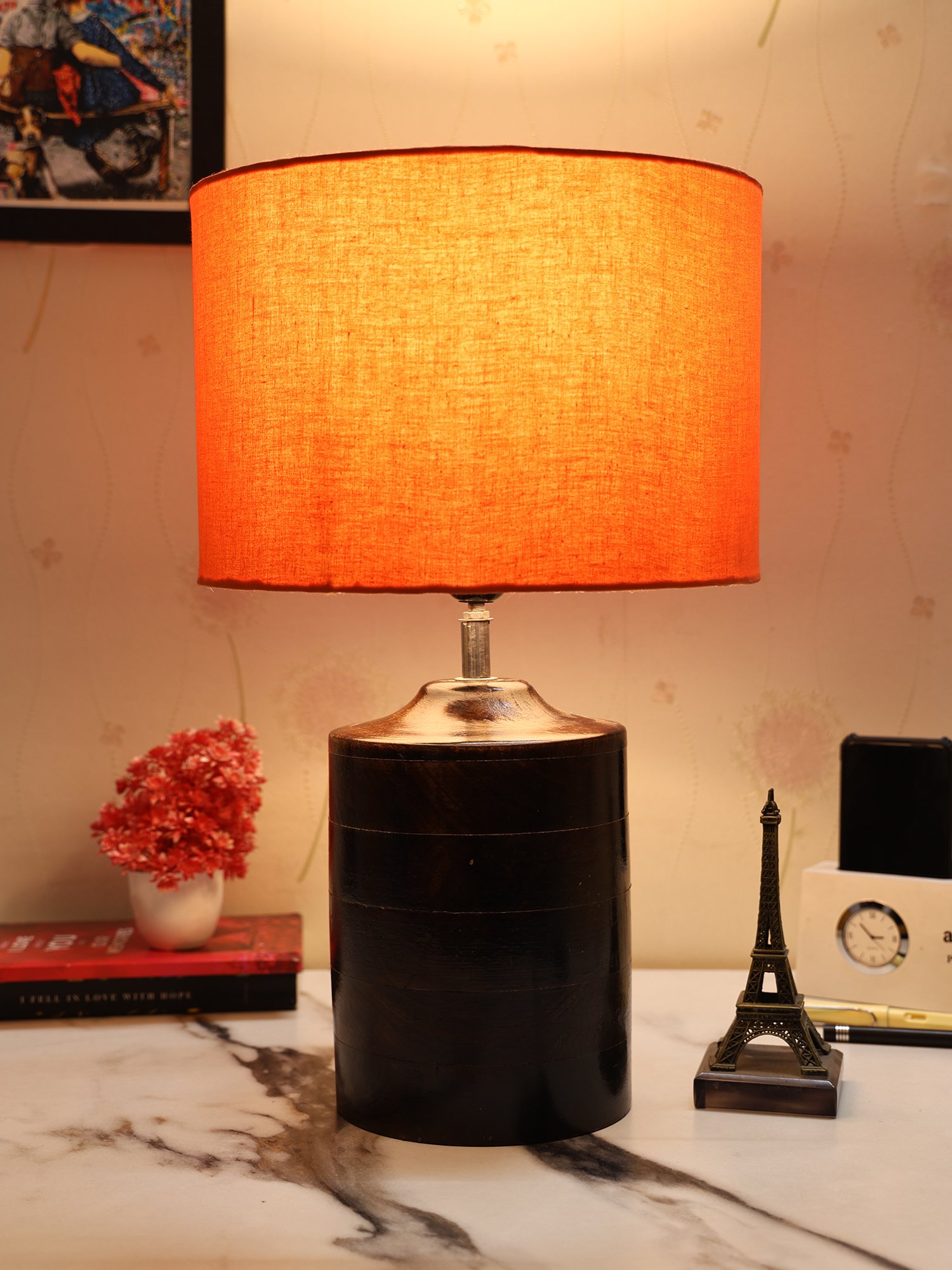 Dark Heavy Matki Ribbed Circle Table Lamp, Side lamp for Bedroom, Dinning, Balcony, Office, Hotels & Home Decoration(ORANGE)