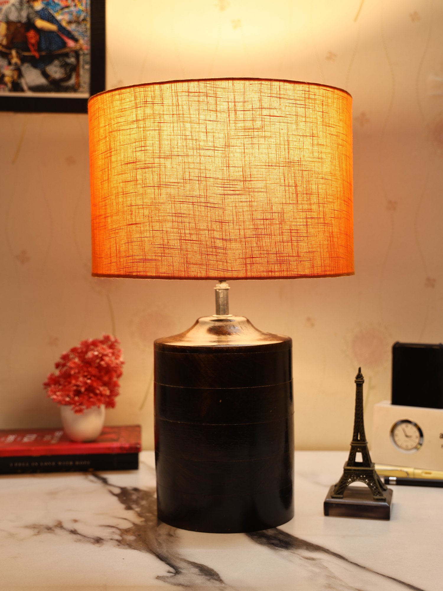 Dark Heavy Matki Ribbed Circle Table Lamp, Side lamp for Bedroom, Dinning, Balcony, Office, Hotels & Home Decoration(ORANGE TEXTURE)