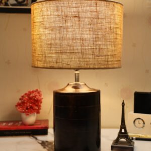 Dark Heavy Matki Ribbed Circle Table Lamp, Side lamp for Bedroom, Dinning, Balcony, Office, Hotels & Home Decoration(NATURAL JUTE)
