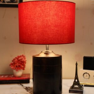 Dark Heavy Matki Ribbed Circle Table Lamp, Side lamp for Bedroom, Dinning, Balcony, Office, Hotels & Home Decoration(RED)