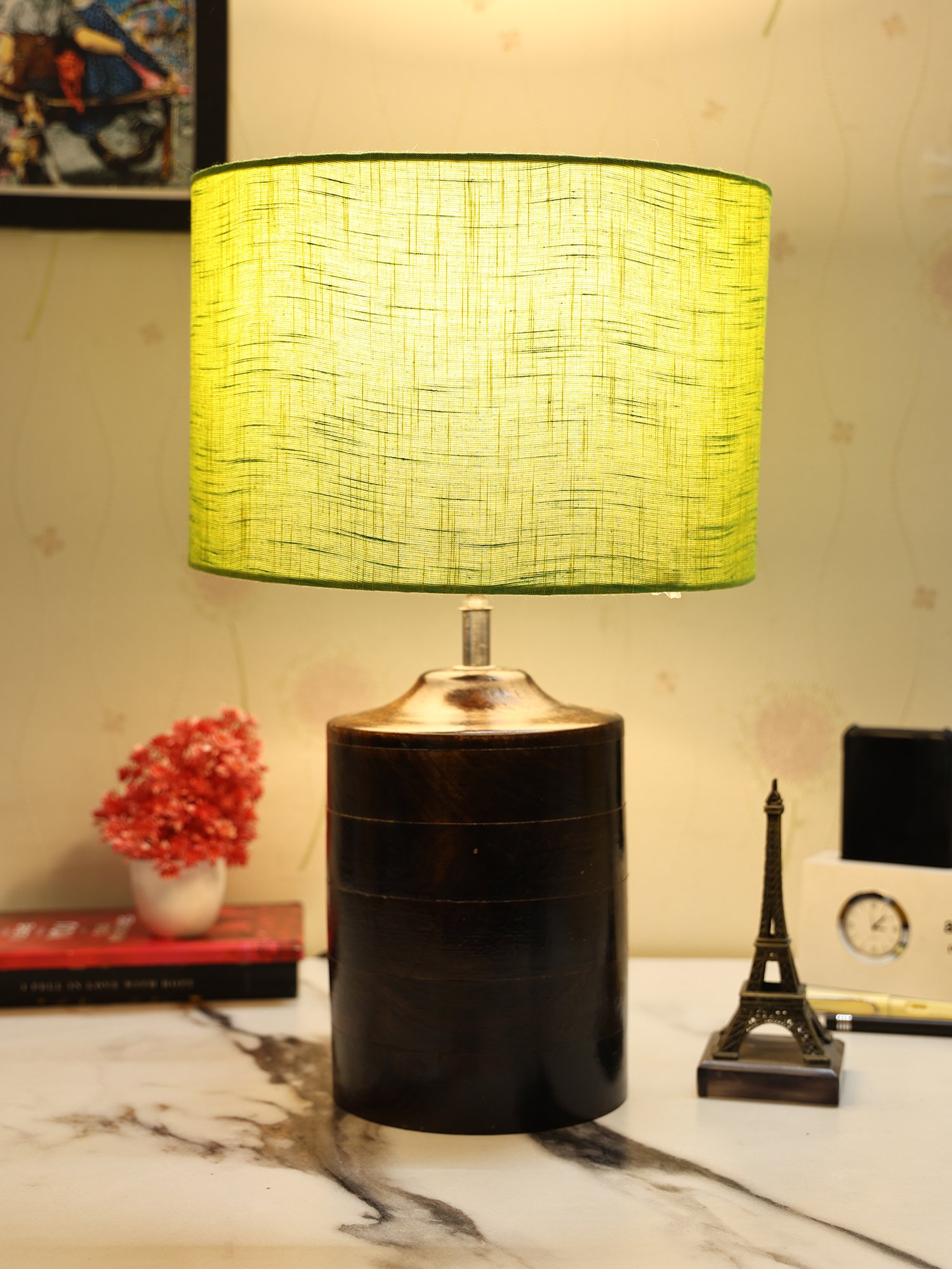 Dark Heavy Matki Ribbed Circle Table Lamp, Side lamp for Bedroom, Dinning, Balcony, Office, Hotels & Home Decoration(GREEN TEXTURE)