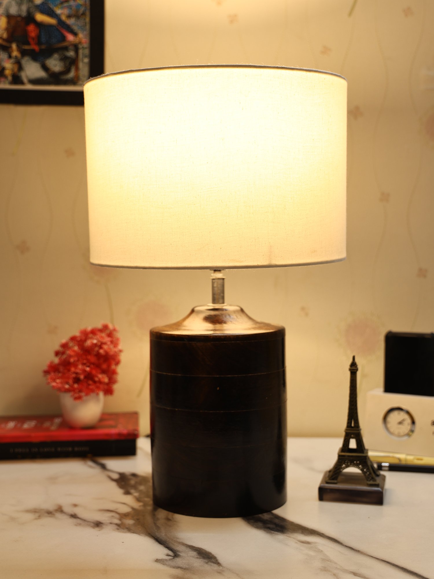 Dark Heavy Matki Ribbed Circle Table Lamp, Side lamp for Bedroom, Dinning, Balcony, Office, Hotels & Home Decoration(CREAM)
