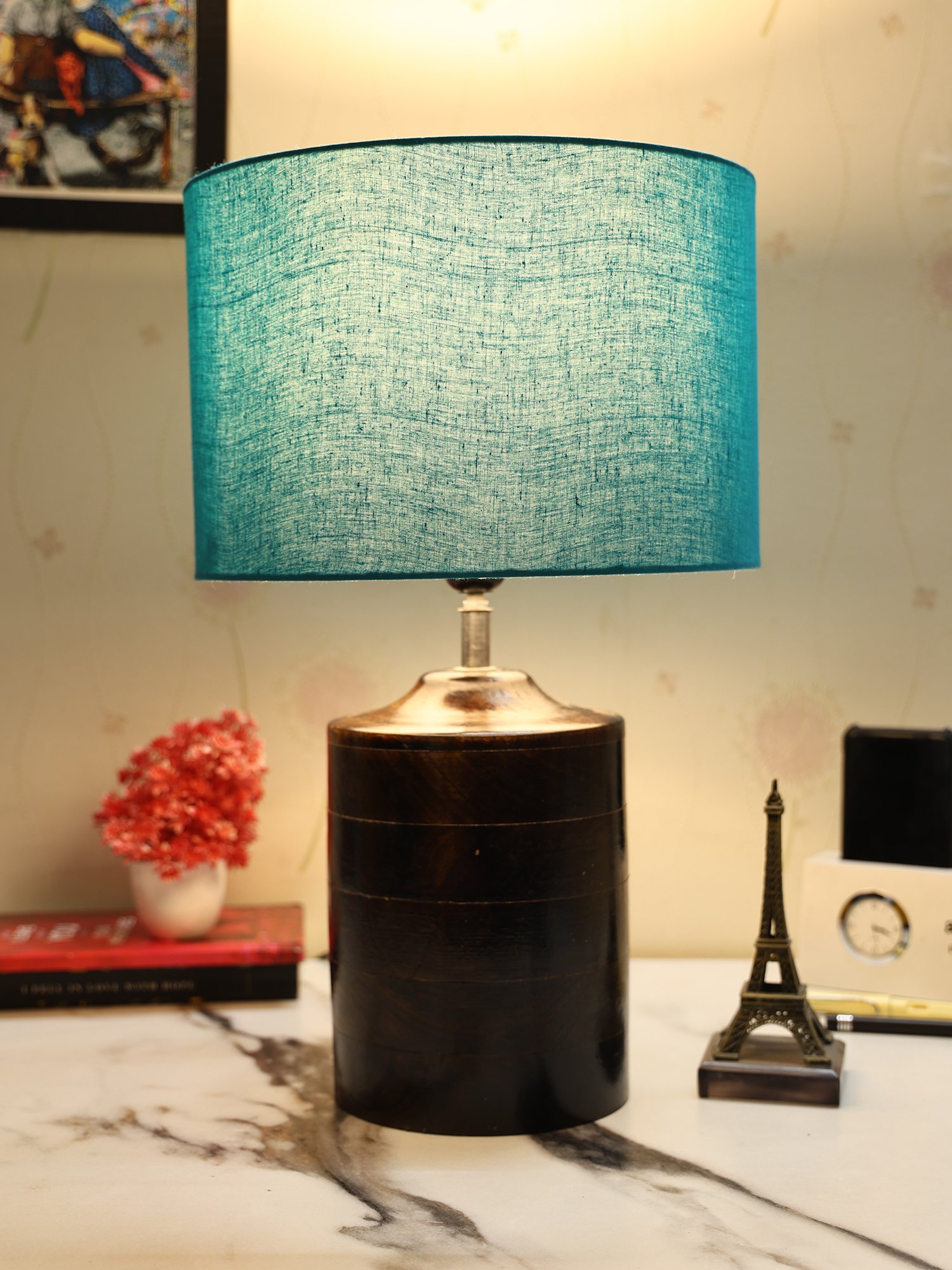 Dark Heavy Matki Ribbed Circle Table Lamp, Side lamp for Bedroom, Dinning, Balcony, Office, Hotels & Home Decoration(TEAL)