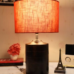 Dark Heavy Matki Ribbed Circle Table Lamp, Side lamp for Bedroom, Dinning, Balcony, Office, Hotels & Home Decoration(RED TEXTURE)