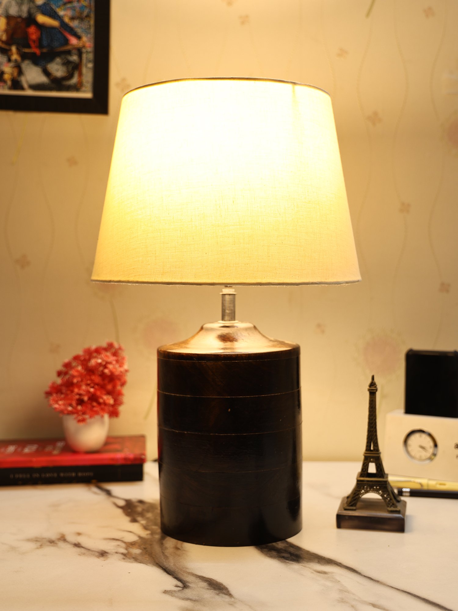 Dark Heavy Matki Ribbed Circle Table Lamp, Side lamp for Bedroom, Dinning, Balcony, Office, Hotels & Home Decoration(TAPPER CREAM)