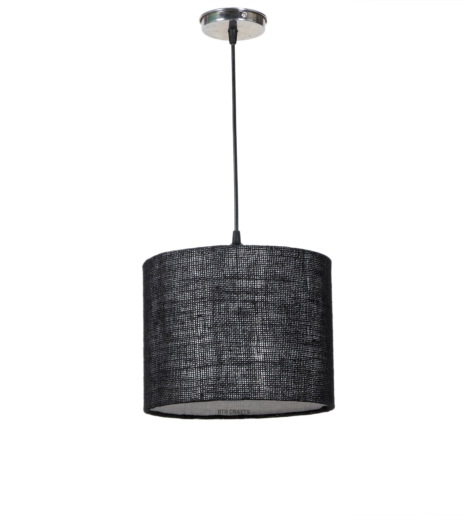 10 Inches Pendant/Hanging Ceiling Light Fixture, Black Jute Drum Shade, for Bedroom, Kitchen, Living Room, Dining Table, Lobby, Kitchen, Silver/Black Canopy - Image 4