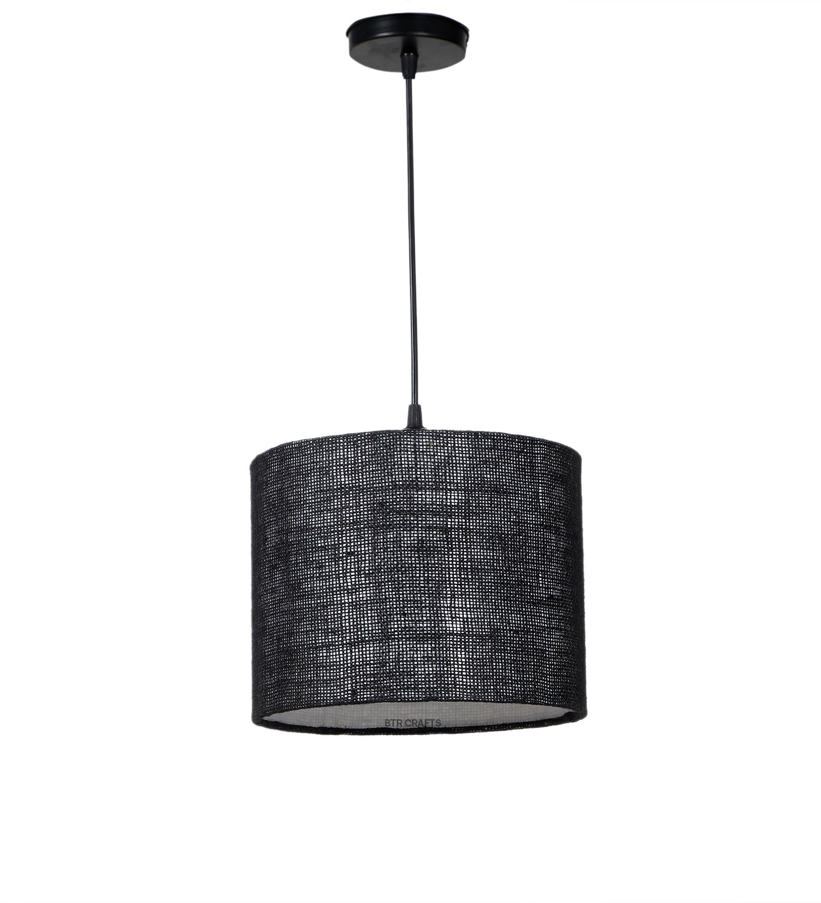 10 Inches Pendant/Hanging Ceiling Light Fixture, Black Jute Drum Shade, for Bedroom, Kitchen, Living Room, Dining Table, Lobby, Kitchen, Silver/Black Canopy - Image 5