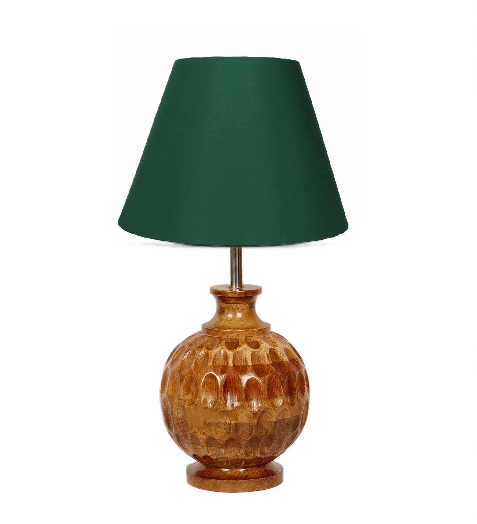 Artisan Carved Wood Table Lamp – Elegant Bedroom & Living Room Accent Light, Pack Of 1(Dark Green) - Image 4