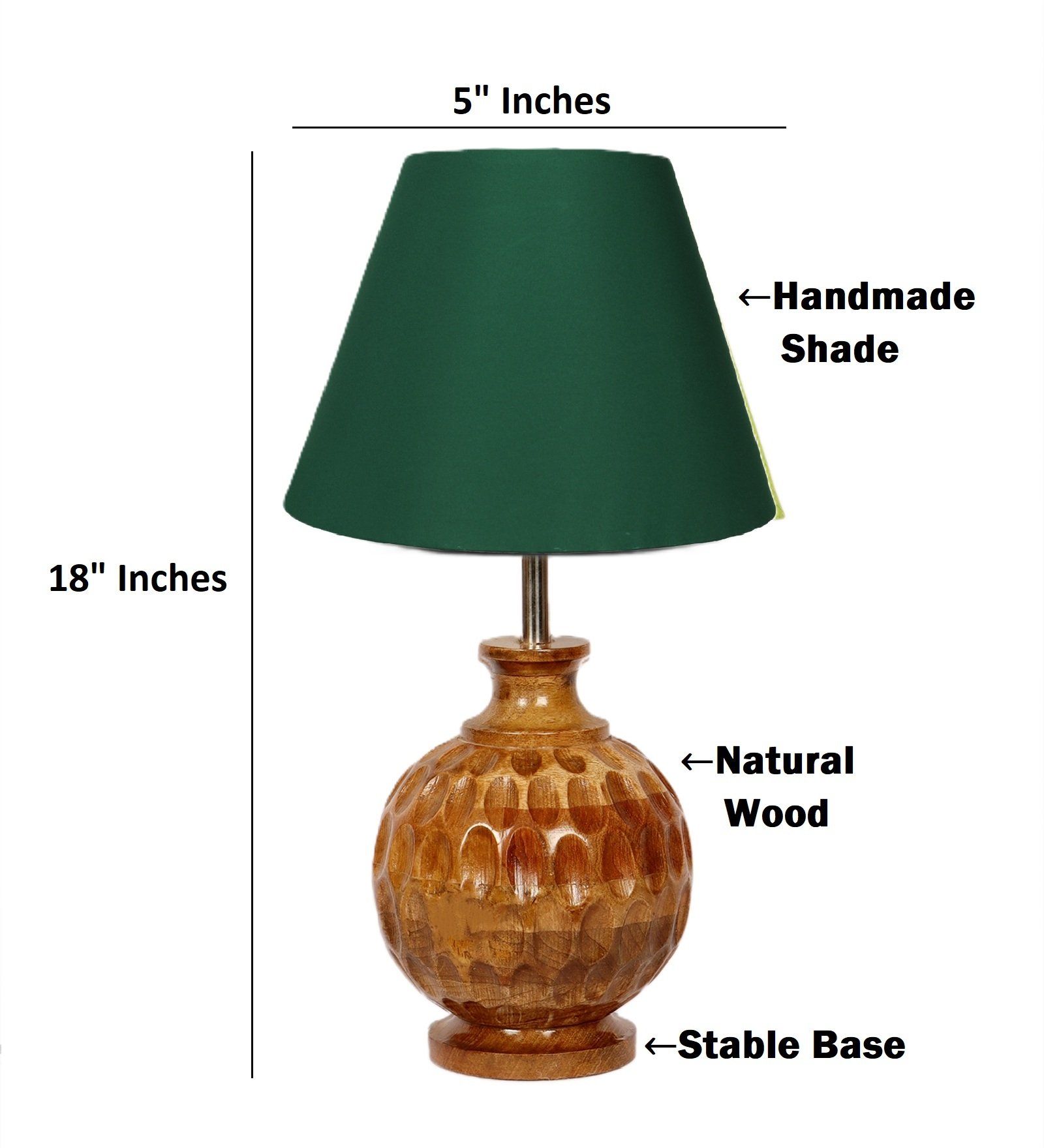 Artisan Carved Wood Table Lamp – Elegant Bedroom & Living Room Accent Light, Pack Of 1(Dark Green) - Image 7