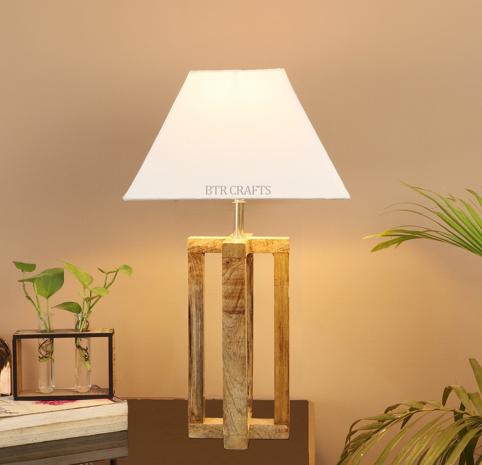 Wooden Cross Table Lamp Suitable For Bedroom Office And Living Room, Pack Of 1(Complete Set)