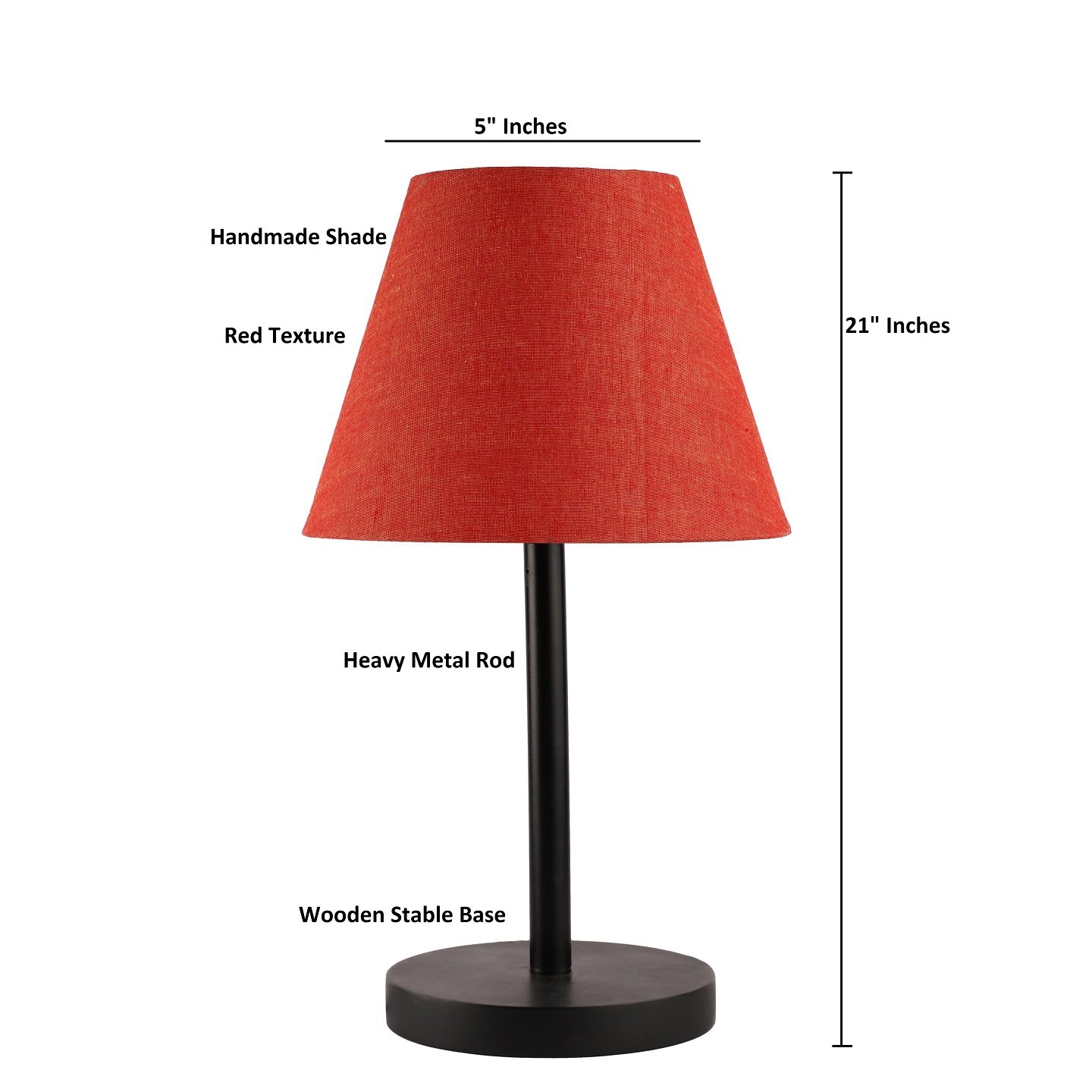 Black Bedside Lamp with Fabric Shade Minimalist Lamp for Bedroom, Living Room & Office – Warm Ambient Nightstand Light (Red Texture) - Image 4