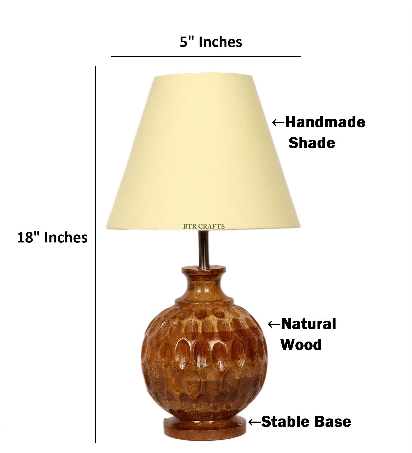 Artisan Carved Wood Table Lamp – Elegant Bedroom & Living Room Accent Light, Pack Of 1(Pale Yellow) - Image 4