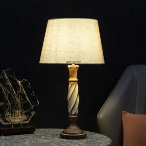 BTR CRAFTS Twister Wooden Premium JuteTable Lamp (Bulb Not Included)