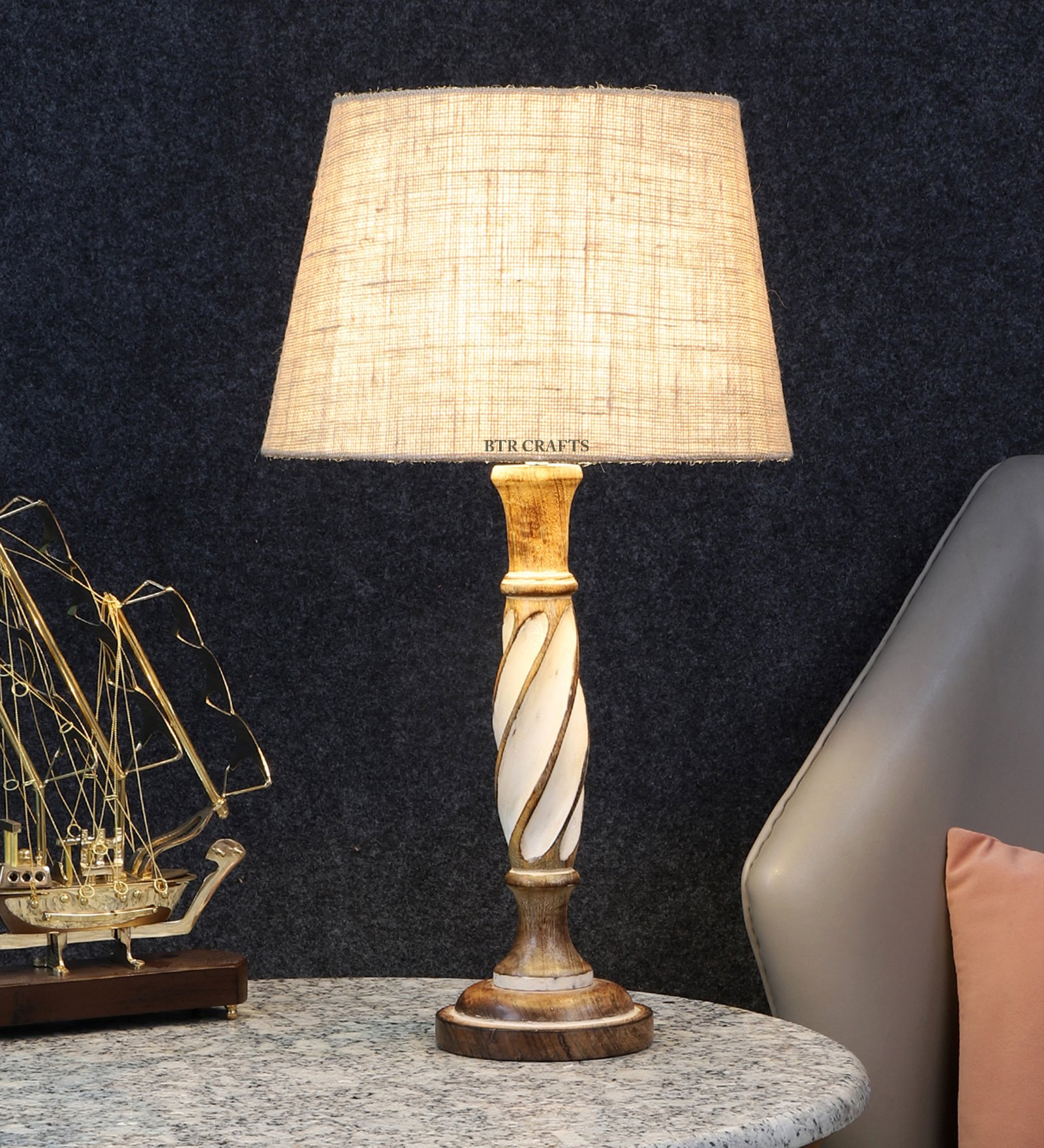 BTR CRAFTS Twister Wooden Natural Jute Table Lamp (Bulb Not Included) - Image 3