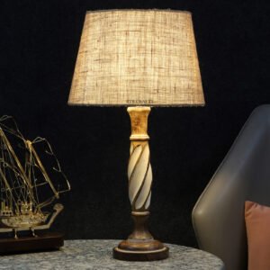 BTR CRAFTS Twister Wooden Natural Jute Table Lamp (Bulb Not Included)