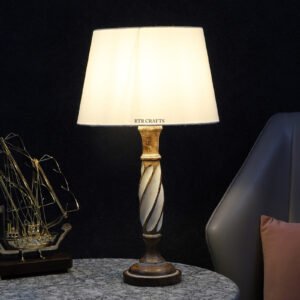 BTR CRAFTS Twister Wooden Cream Table Lamp (Bulb Not Included)