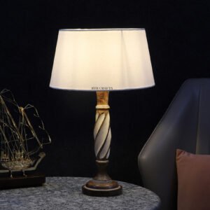 BTR CRAFTS Twister Wooden White Table Lamp (Bulb Not Included)