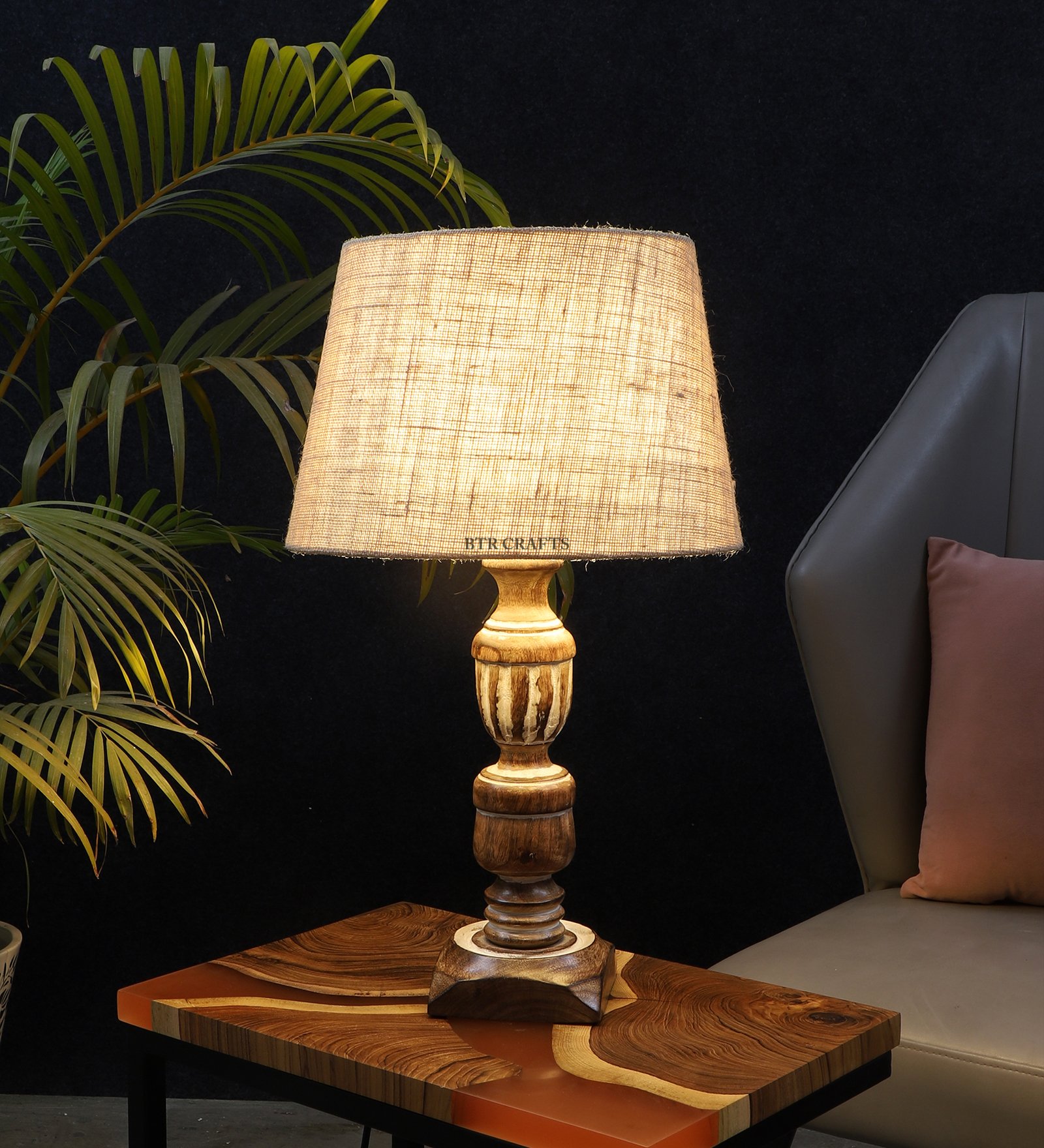 Rustic Wooden Table Lamp Suitable For Bedroom Office And Living Room, Pack Of 1(Complete Set)