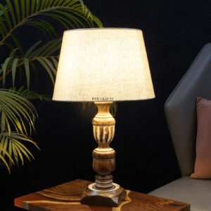 Rustic Wooden Table Lamp Suitable For Bedroom Office And Living Room, Pack Of 1(Complete Set)