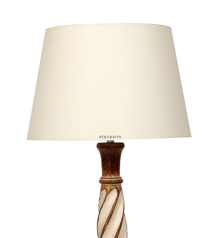 BTR CRAFTS Twister Wooden Cream Table Lamp (Bulb Not Included) - Image 4