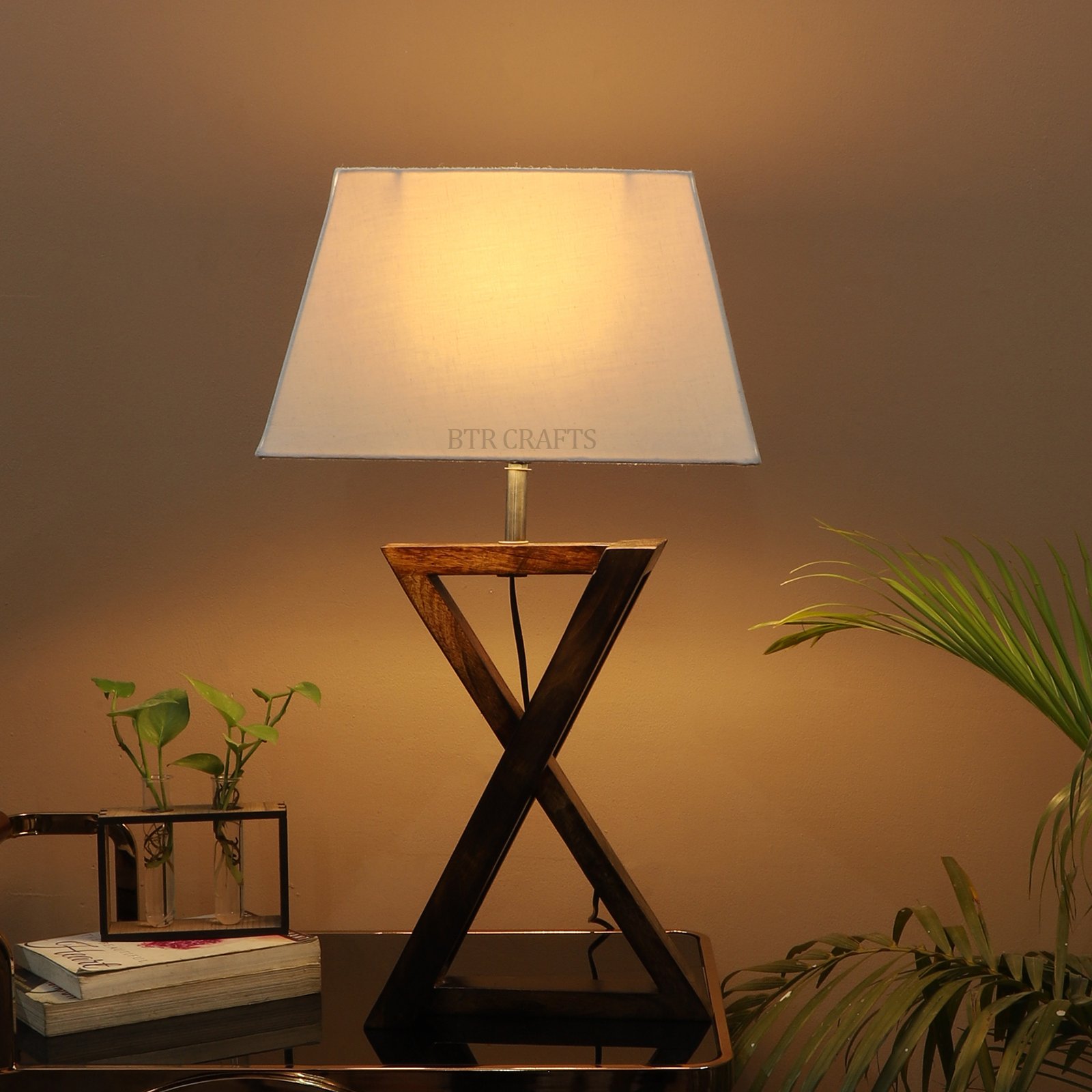 Natural Wood X-Cross Table Lamp Suitable For Bedroom Office And Living Room, Pack Of 1(Complete Set)
