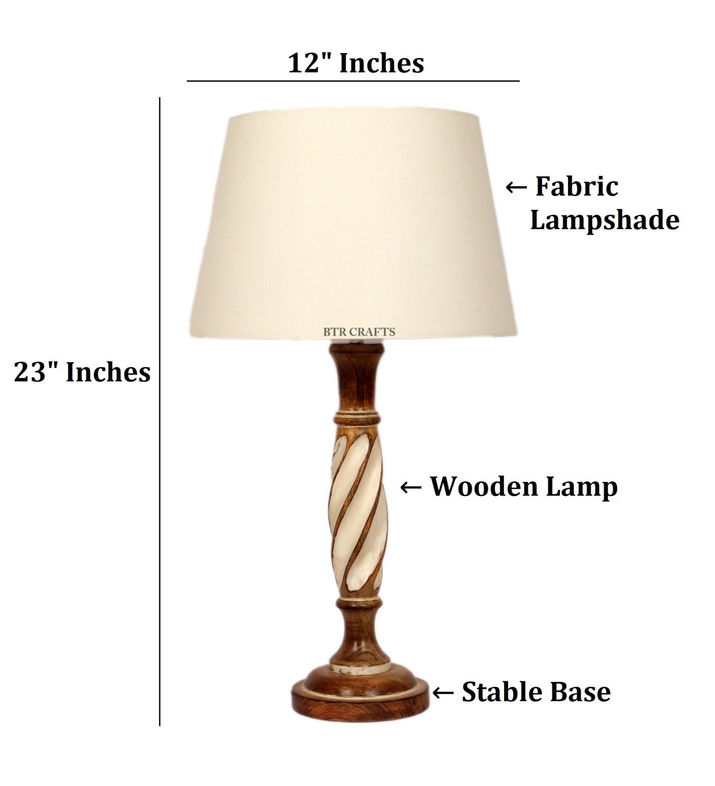 BTR CRAFTS Twister Wooden Cream Table Lamp (Bulb Not Included) - Image 6