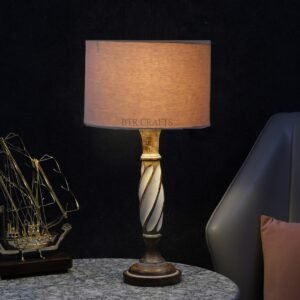 Twister Wooden Table Lamp, Side Table lamp for Bedroom, Night Table lamp Complete Set-(Beige)