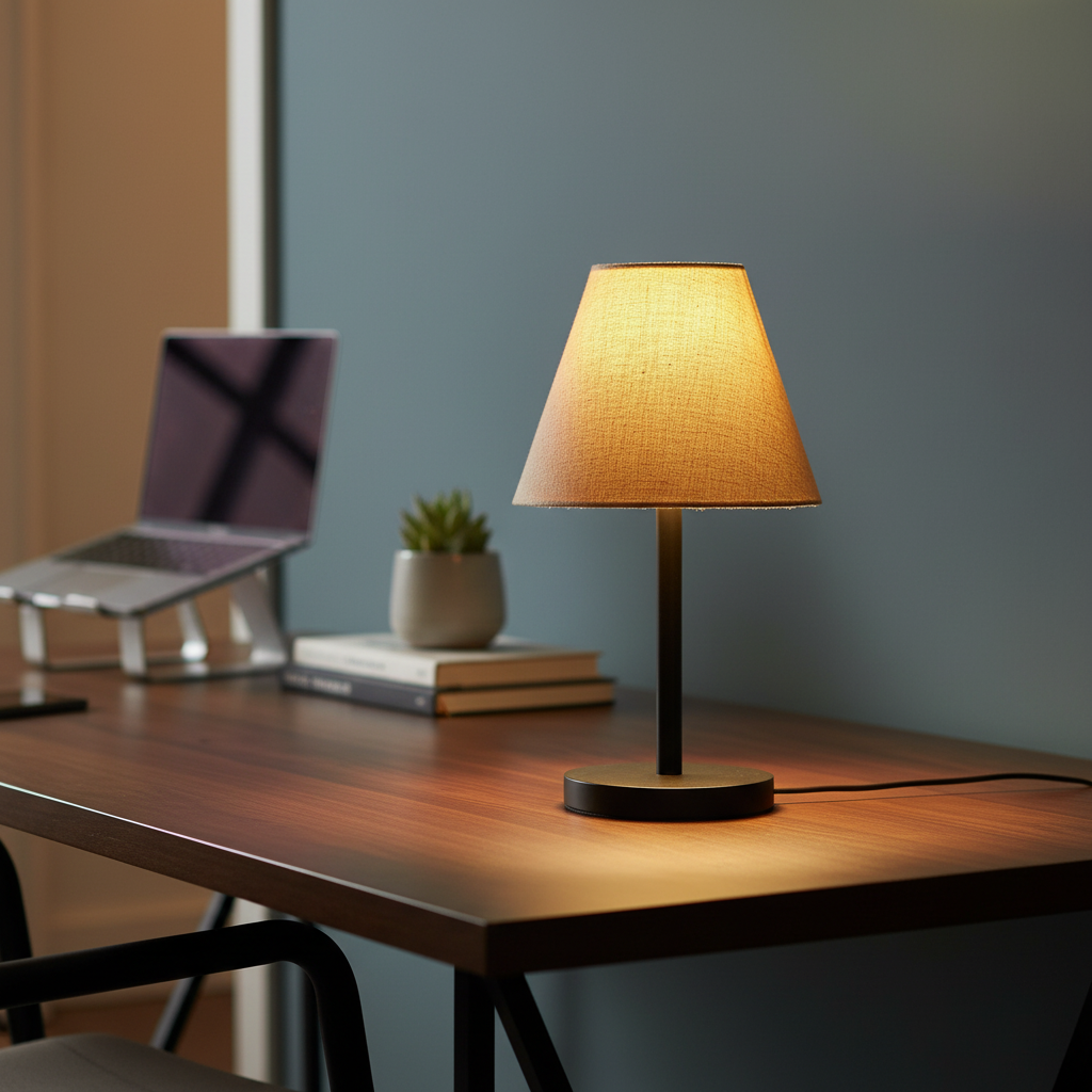 Black Bedside Lamp with Fabric Shade Minimalist Lamp for Bedroom, Living Room & Office – Warm Ambient Nightstand Light(Beige) - Image 5