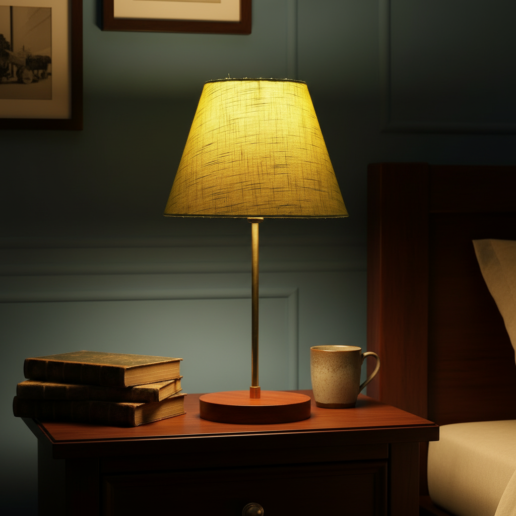 Decorative Brown Table Lamp with Conical Shade – Stylish Bedside & Reading Lamp for Home Décor(Green Texture) - Image 5