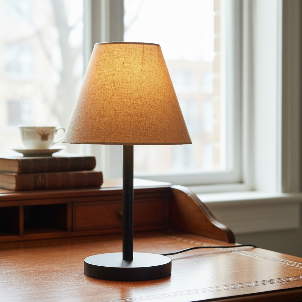 Black Bedside Lamp with Fabric Shade Minimalist Lamp for Bedroom, Living Room & Office – Warm Ambient Nightstand Light(Beige) - Image 6