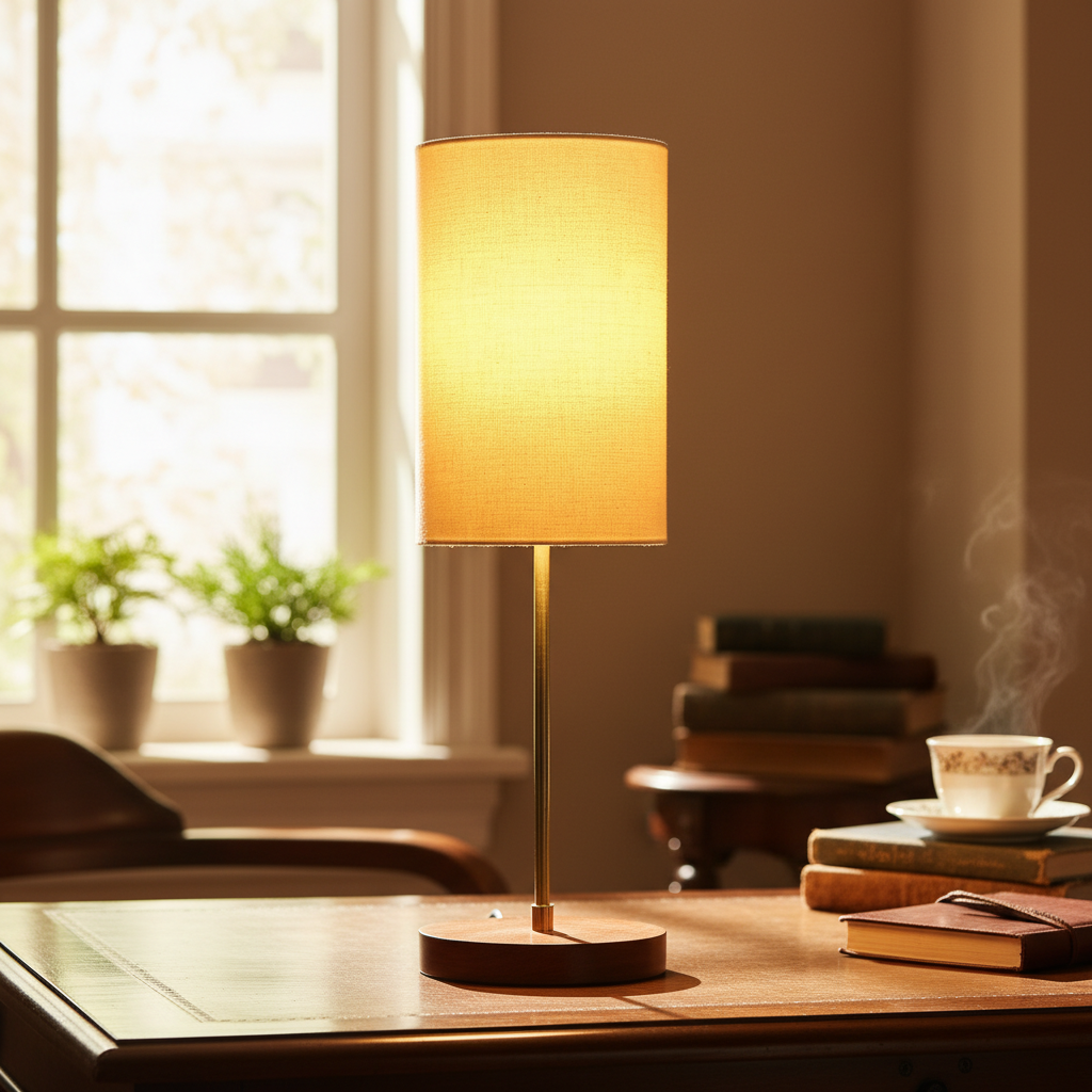 Decorative Brown Table Lamp with Cylinder Shade – Stylish Bedside & Reading Lamp for Home Décor(Cream) - Image 6