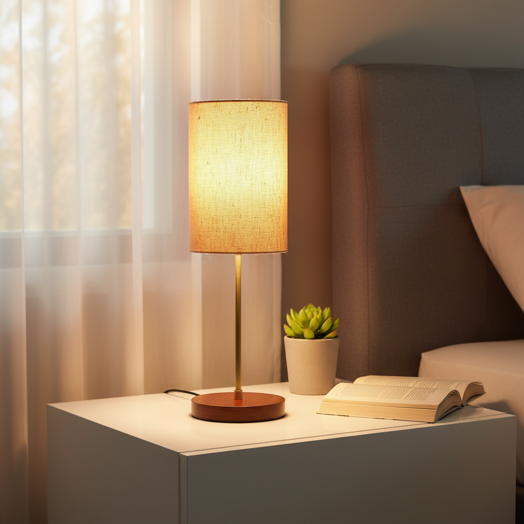 Decorative Brown Table Lamp with Cylinder Shade – Stylish Bedside & Reading Lamp for Home Décor(Premium Jute) - Image 5