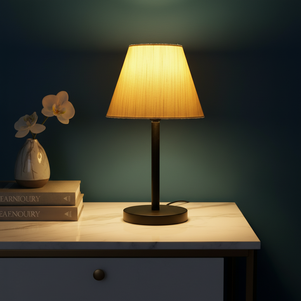 Black Bedside Lamp with Fabric Shade Minimalist Lamp for Bedroom, Living Room & Office – Warm Ambient Nightstand Light(Cream Texture) - Image 5