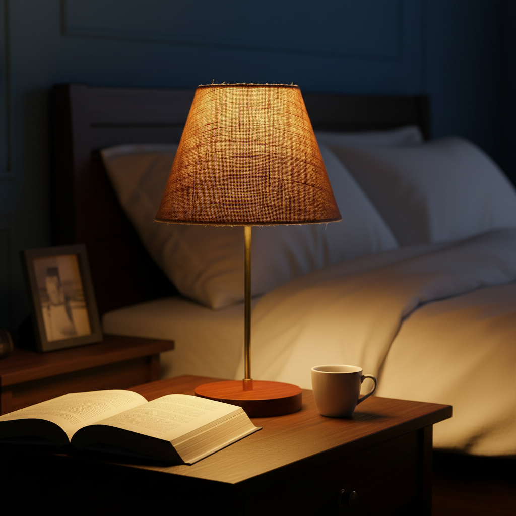Decorative Brown Table Lamp with Conical Shade – Stylish Bedside & Reading Lamp for Home Décor(Natural Jute) - Image 9