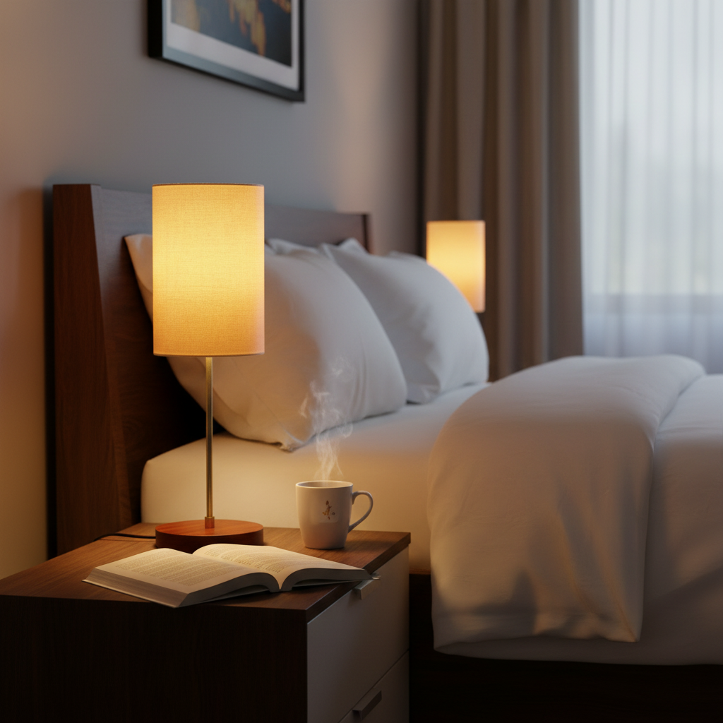 Decorative Brown Table Lamp with Cylinder Shade – Stylish Bedside & Reading Lamp for Home Décor(Cream) - Image 2