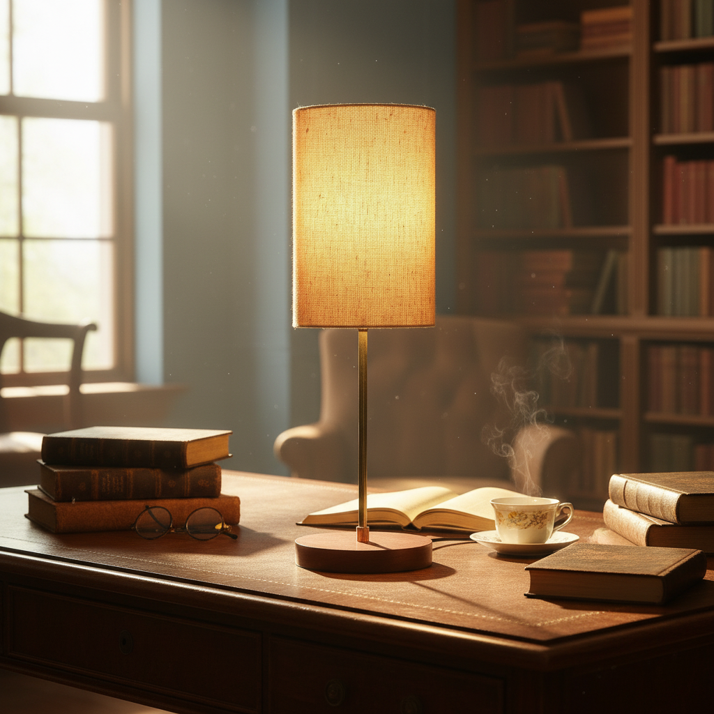 Decorative Brown Table Lamp with Cylinder Shade – Stylish Bedside & Reading Lamp for Home Décor(Premium Jute) - Image 11