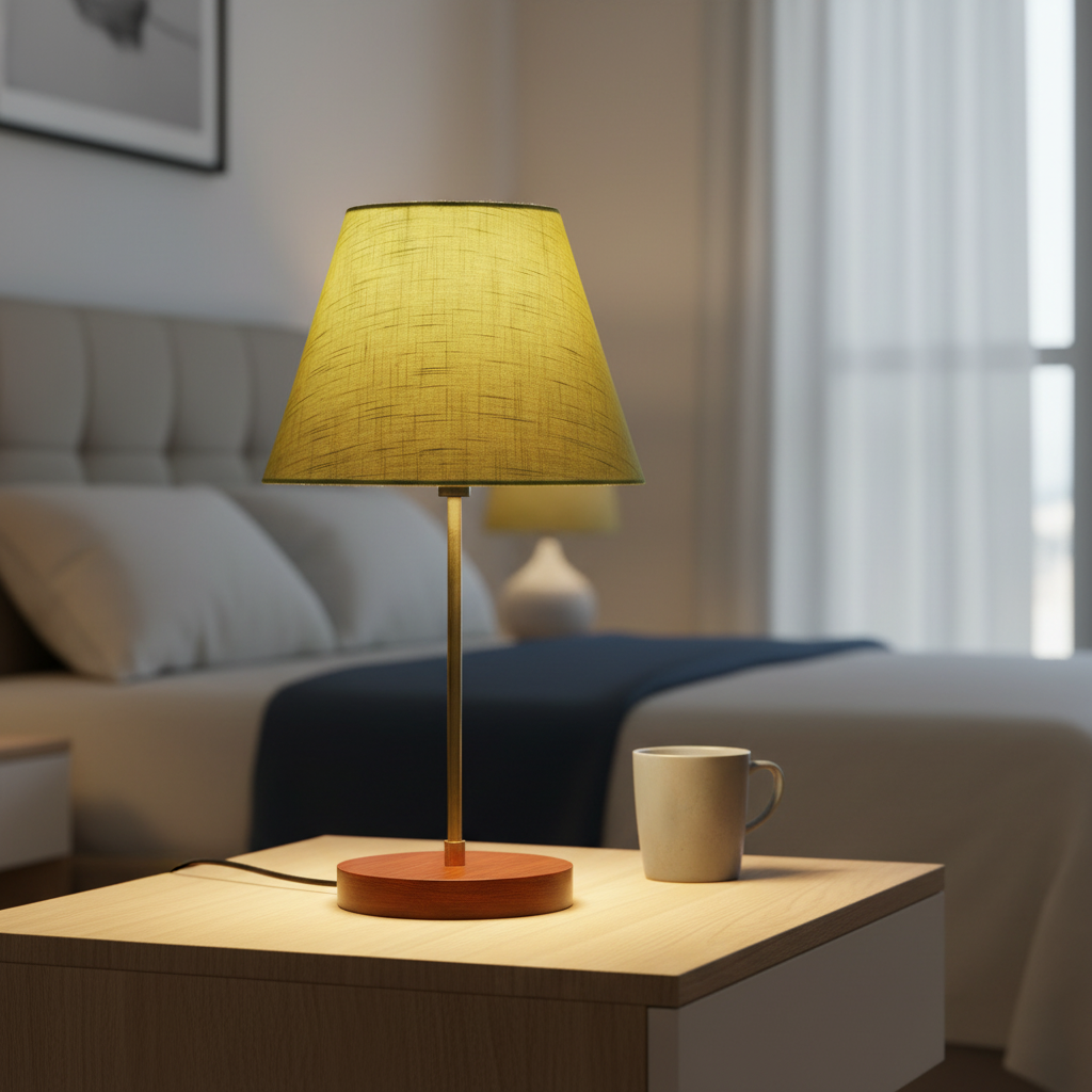 Decorative Brown Table Lamp with Conical Shade – Stylish Bedside & Reading Lamp for Home Décor(Green Texture) - Image 3