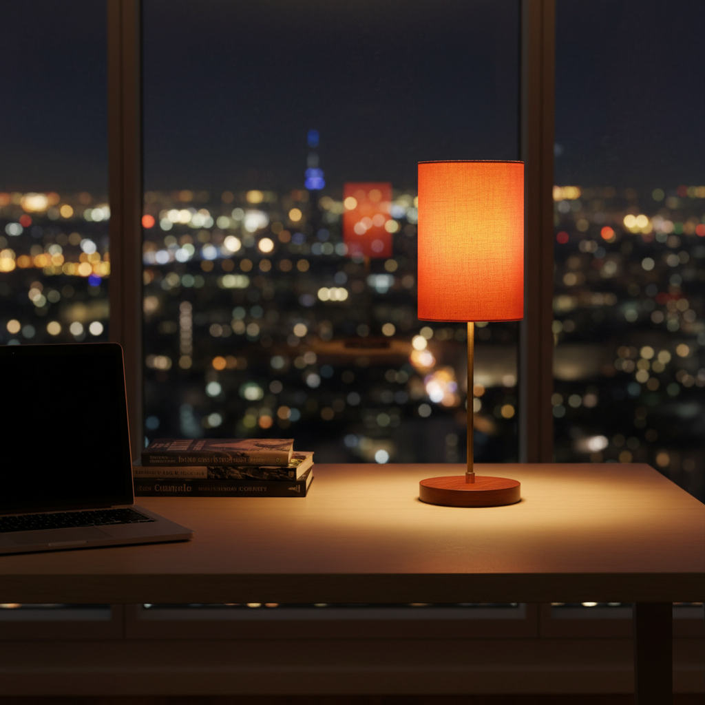 Decorative Brown Table Lamp with Cylinder Shade – Stylish Bedside & Reading Lamp for Home Décor(Orange) - Image 5