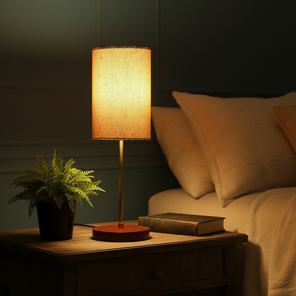 Decorative Brown Table Lamp with Cylinder Shade – Stylish Bedside & Reading Lamp for Home Décor(Premium Jute) - Image 3