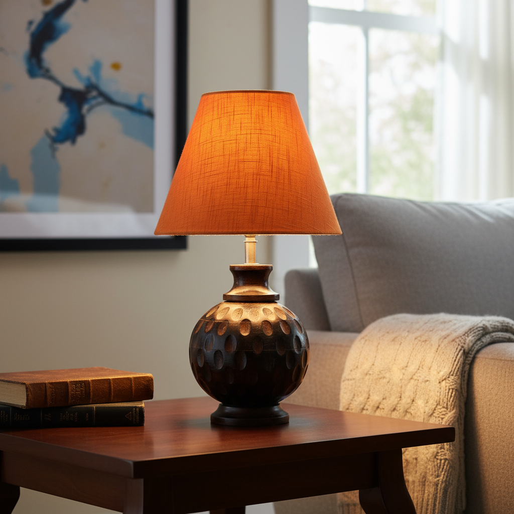 Rustic Wooden Bedside Table Lamp with Linen Shade – Traditional Night Lamp for Home Décor, Pack Of 1(Orange Texture) - Image 11