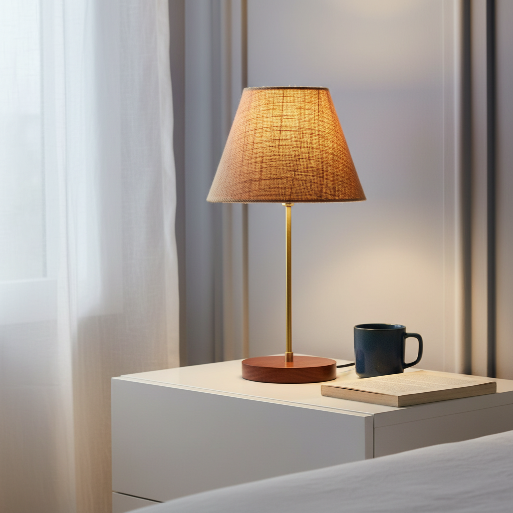 Decorative Brown Table Lamp with Conical Shade – Stylish Bedside & Reading Lamp for Home Décor(Natural Jute) - Image 3