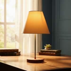 Decorative Brown Table Lamp with Conical Shade – Stylish Bedside & Reading Lamp for Home Décor(Cream)