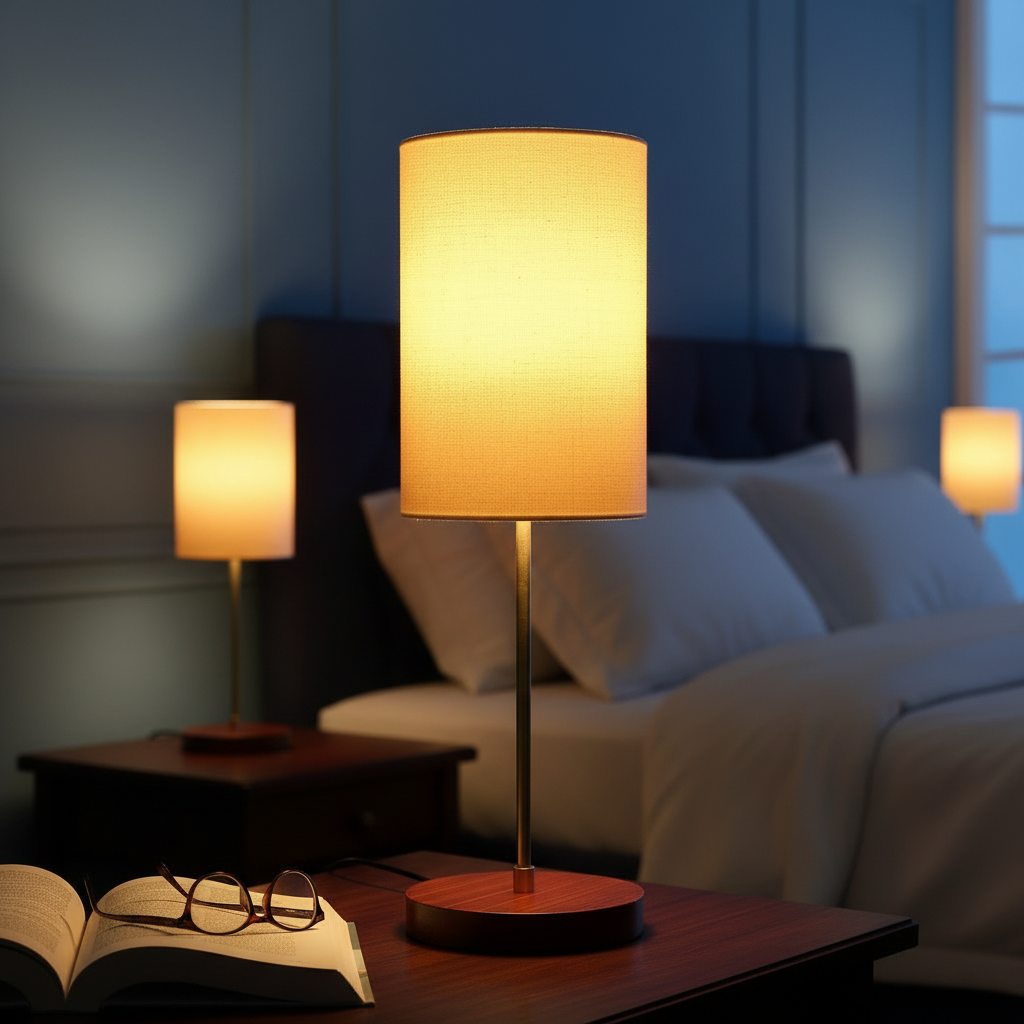 Decorative Brown Table Lamp with Cylinder Shade – Stylish Bedside & Reading Lamp for Home Décor(Cream) - Image 3